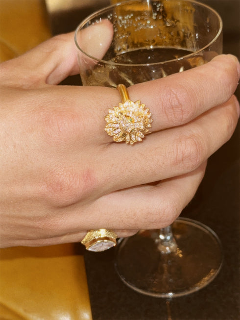 GOLD PAVE LION RING