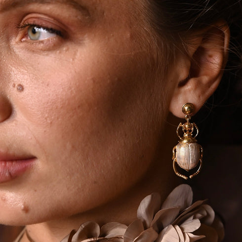 GOLD SCARAB DANGLERS